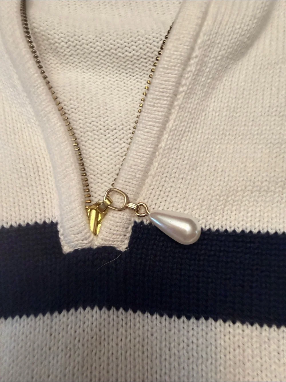 J. Crew Striped Half-Zip Sweater with Pearl Zipper in Blue and Cream - Picture 4 of 10